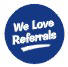 We Love Referrals Blue Circular Stickers