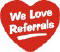 We Love Referrals red heart shaped stickers